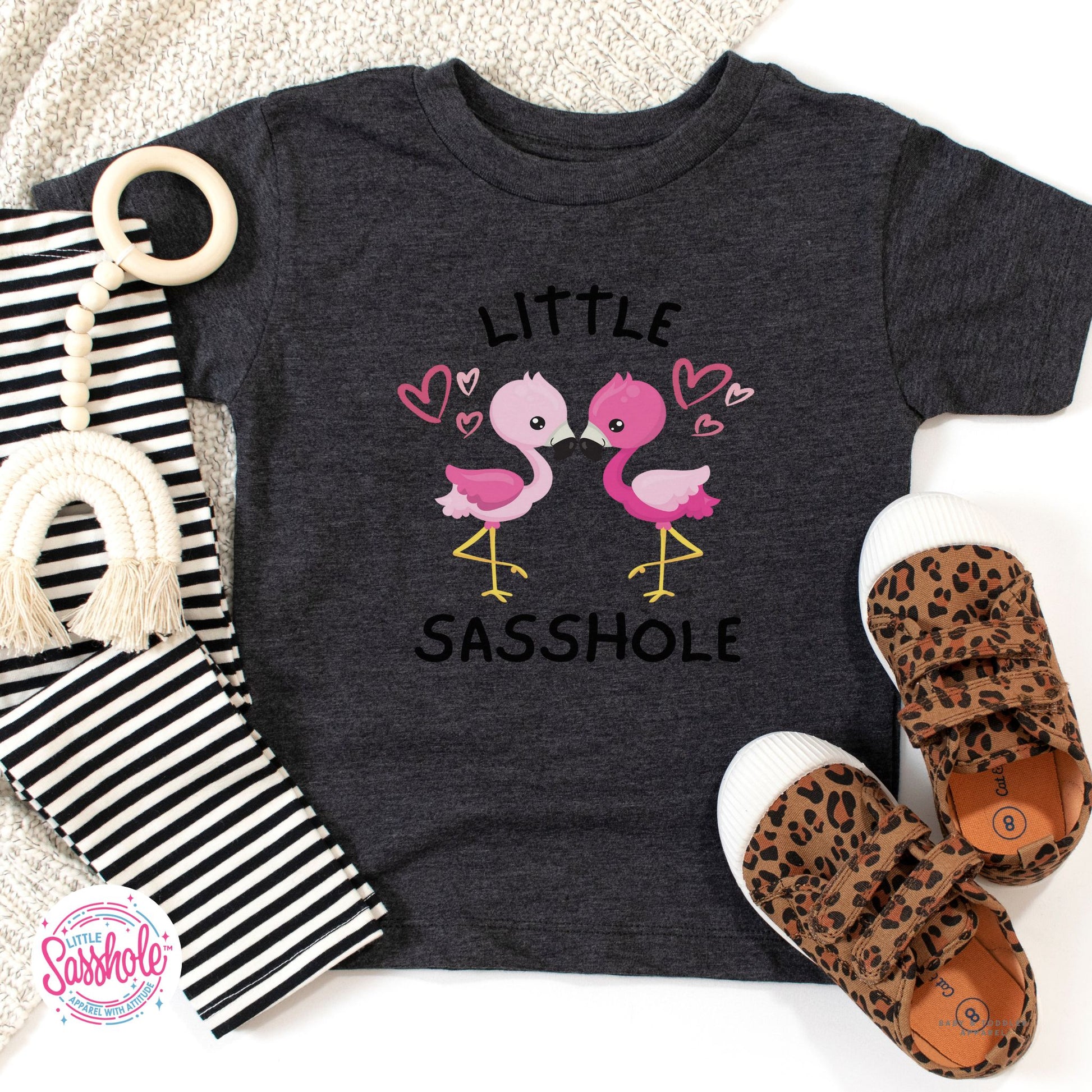 funny dark grey heather flamingo shirt for toddler